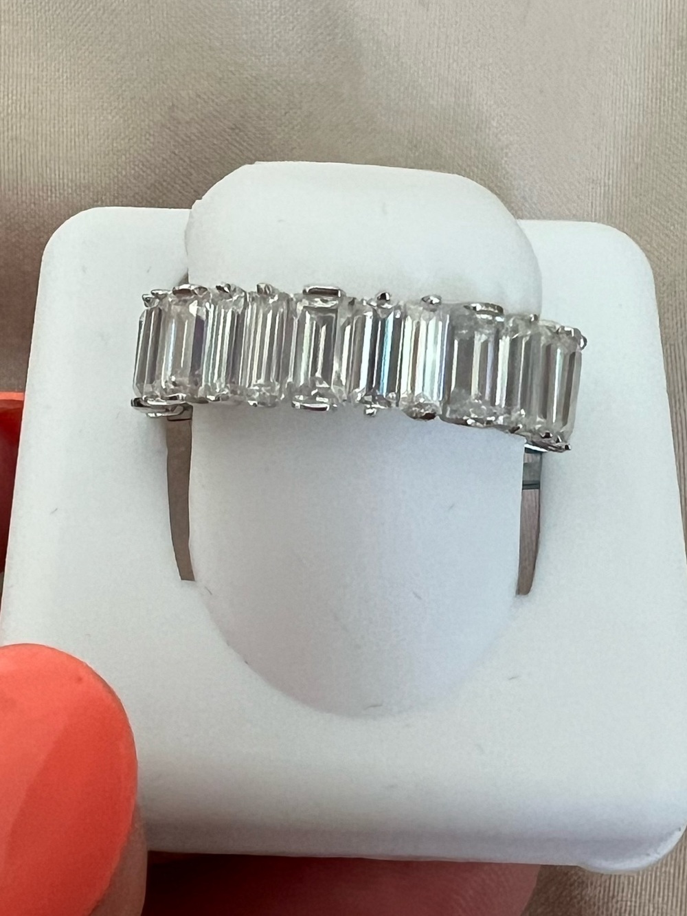 Sterling Silver Baguette-Cut Eternity Band - White